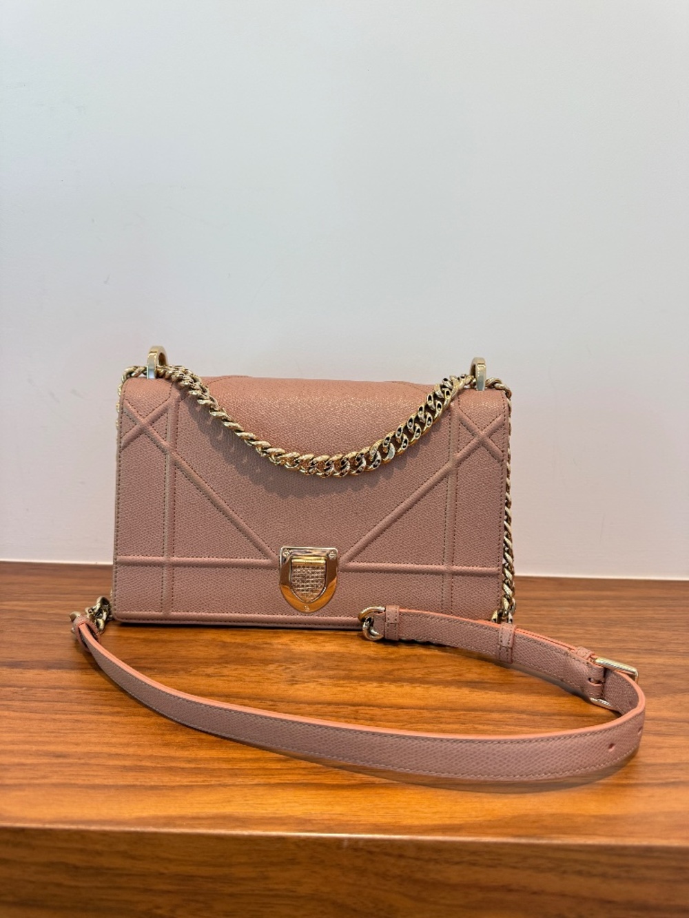 Christian Dior Grained Calfskin Medium Diorama Flap Bag Beige